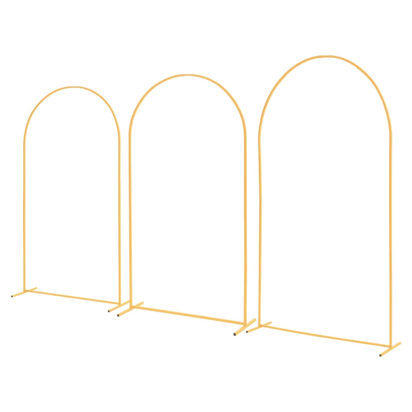 arch backdrop stand, set of 3, 8/7.2/6.6 ft, stable structure, easy assembly, gold metal arch backdrop stand for wedding, birthday party, graduation, holiday celebration, and ceremony decoration