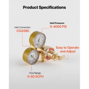 argon regulator gauge, argon co2 regulator welding gas gauges for tig/mig welding with 8.2ft rubber hoses, 0 60 scfh, 0 4000 psi inlet pressure, cga580 inlet connection