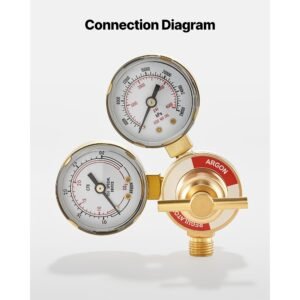 argon regulator gauge, argon co2 regulator welding gas gauges for tig/mig welding with 8.2ft rubber hoses, 0 60 scfh, 0 4000 psi inlet pressure, cga580 inlet connection