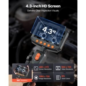 articulating borescope camera with light, two way articulated endoscope, 0.24" slim lens, 4.3" ips screen, 8x zoom, ip67 waterproof inspection camera for auto, mechanical equipment (4.9ft cable)
