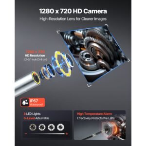 articulating borescope camera with light, two way articulated endoscope, 0.24" slim lens, 4.3" ips screen, 8x zoom, ip67 waterproof inspection camera for auto, mechanical equipment (4.9ft cable)