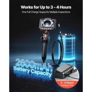 articulating borescope camera with light, two way articulated endoscope, 0.24" slim lens, 4.3" ips screen, 8x zoom, ip67 waterproof inspection camera for auto, mechanical equipment (4.9ft cable)