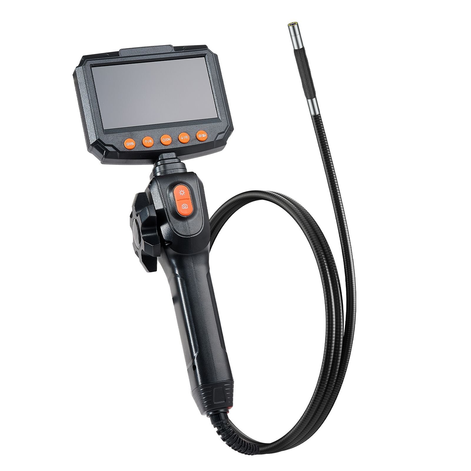 articulating borescope camera with light, two way articulated endoscope, 0.24" slim lens, 4.3" ips screen, 8x zoom, ip67 waterproof inspection camera for auto, mechanical equipment (4.9ft cable)