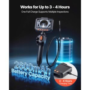 articulating borescope with 0.15" ultra slim lens, two way articulated endoscope with light, 4.3" ips screen, 1280 x 720 hd lens, 8x zoom inspection camera for automotive, tight mechanical space