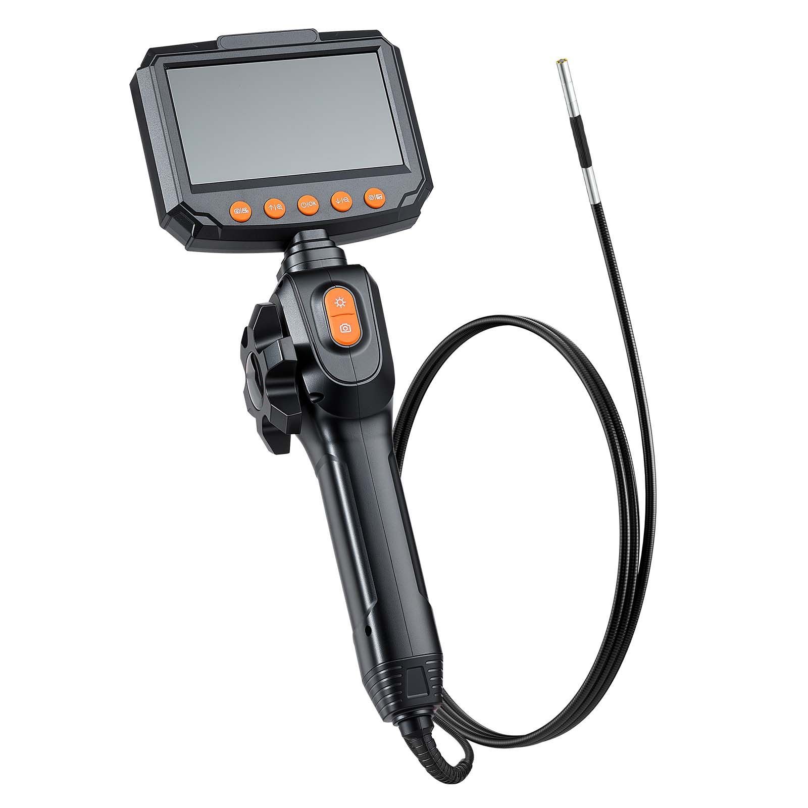 articulating borescope with 0.15" ultra slim lens, two way articulated endoscope with light, 4.3" ips screen, 1280 x 720 hd lens, 8x zoom inspection camera for automotive, tight mechanical space