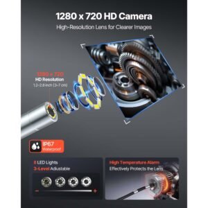 articulating endoscope with light, two way articulated borescope camera, 4.3" hd ips screen, 1280 x 720 lens, 8x zoom, ip67 waterproof inspection snake camera for auto, plumbing (4.9ft cable)