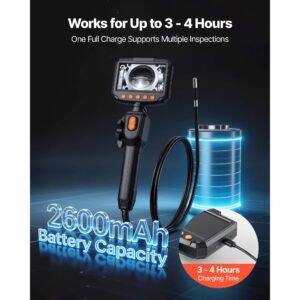 articulating endoscope with light, two way articulated borescope camera, 4.3" hd ips screen, 1280 x 720 lens, 8x zoom, ip67 waterproof inspection snake camera for auto, plumbing (4.9ft cable)
