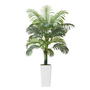 Artificial Areca Palm Tree 5 ft, Fake Palm Tropical Plants with White Tall Planter, Faux Floor Silk Plant in Pot, Large Trees for Home Office Living Room Decor House Warming, Indoor Outdoor