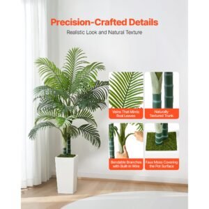 artificial areca palm tree 5 ft, fake palm tropical plants with white tall planter, faux floor silk plant in pot, large trees for home office living room decor house warming, indoor outdoor