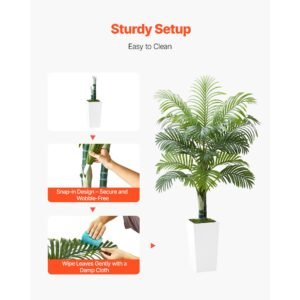 artificial areca palm tree 5 ft, fake palm tropical plants with white tall planter, faux floor silk plant in pot, large trees for home office living room decor house warming, indoor outdoor