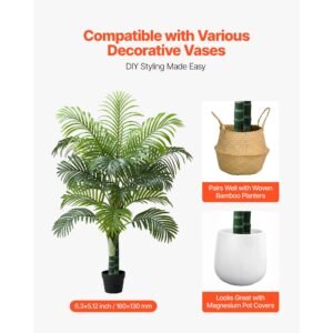 artificial areca palm tree 5 ft, fake palm tropical plants with white tall planter, faux floor silk plant in pot, large trees for home office living room decor house warming, indoor outdoor