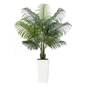 Artificial Areca Palm Tree 5 ft, Fake Palm Tropical Plants with White Tall Planter, Faux Floor Silk Plant in Pot, Large Trees for Home Office Living Room Decor House Warming, Indoor Outdoor