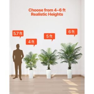 artificial areca palm tree 5 ft, fake palm tropical plants with white tall planter, faux floor silk plant in pot, large trees for home office living room decor house warming, indoor outdoor
