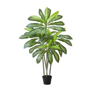 artificial dracaena tree 5 ft, fake palm tropical plants with white tall planter, faux floor silk plant in pot, large trees for home office living room decor house warming, indoor outdoor