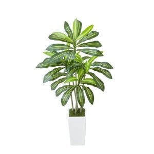 Artificial Dracaena Tree 5 ft, Fake Palm Tropical Plants with White Tall Planter, Faux Floor Silk Plant in Pot, Large Trees for Home Office Living Room Decor House Warming, Indoor Outdoor