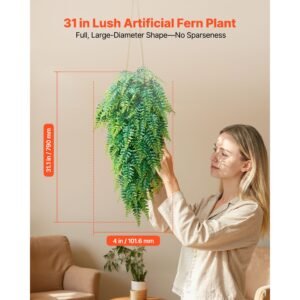 artificial ferns, 12 pcs fake hanging boston fern bush plant with 32 inch hanging length, plastic faux greenery for indoor/outdoor decor, for wall, wedding party, home, porch garden, no basket