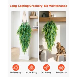 artificial ferns, 12 pcs fake hanging boston fern bush plant with 32 inch hanging length, plastic faux greenery for indoor/outdoor decor, for wall, wedding party, home, porch garden, no basket