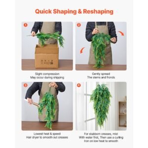 artificial ferns, 12 pcs fake hanging boston fern bush plant with 32 inch hanging length, plastic faux greenery for indoor/outdoor decor, for wall, wedding party, home, porch garden, no basket