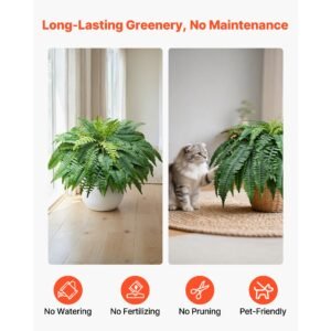 artificial ferns, 45 inch fake boston fern bush plant with 63 fronds, faux greenery for indoor/outdoor decor, silk & ldpe, suitable for home porch garden office living room planter, set of 2