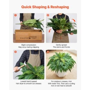 artificial ferns, 45 inch fake boston fern bush plant with 63 fronds, faux greenery for indoor/outdoor decor, silk & ldpe, suitable for home porch garden office living room planter, set of 2