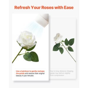 artificial flowers, 120 pcs real looking white foam fake roses bulk, white faux bridal shower with stems for diy wedding bouquets, home centerpieces arrangements, party tables decorations