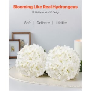 artificial flowers, 65 pcs real looking white silk fake hydrangea bulk, white faux bridal shower with stems for diy wedding bouquets, home centerpieces arrangements, party tables decorations