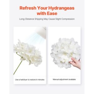 artificial flowers, 65 pcs real looking white silk fake hydrangea bulk, white faux bridal shower with stems for diy wedding bouquets, home centerpieces arrangements, party tables decorations
