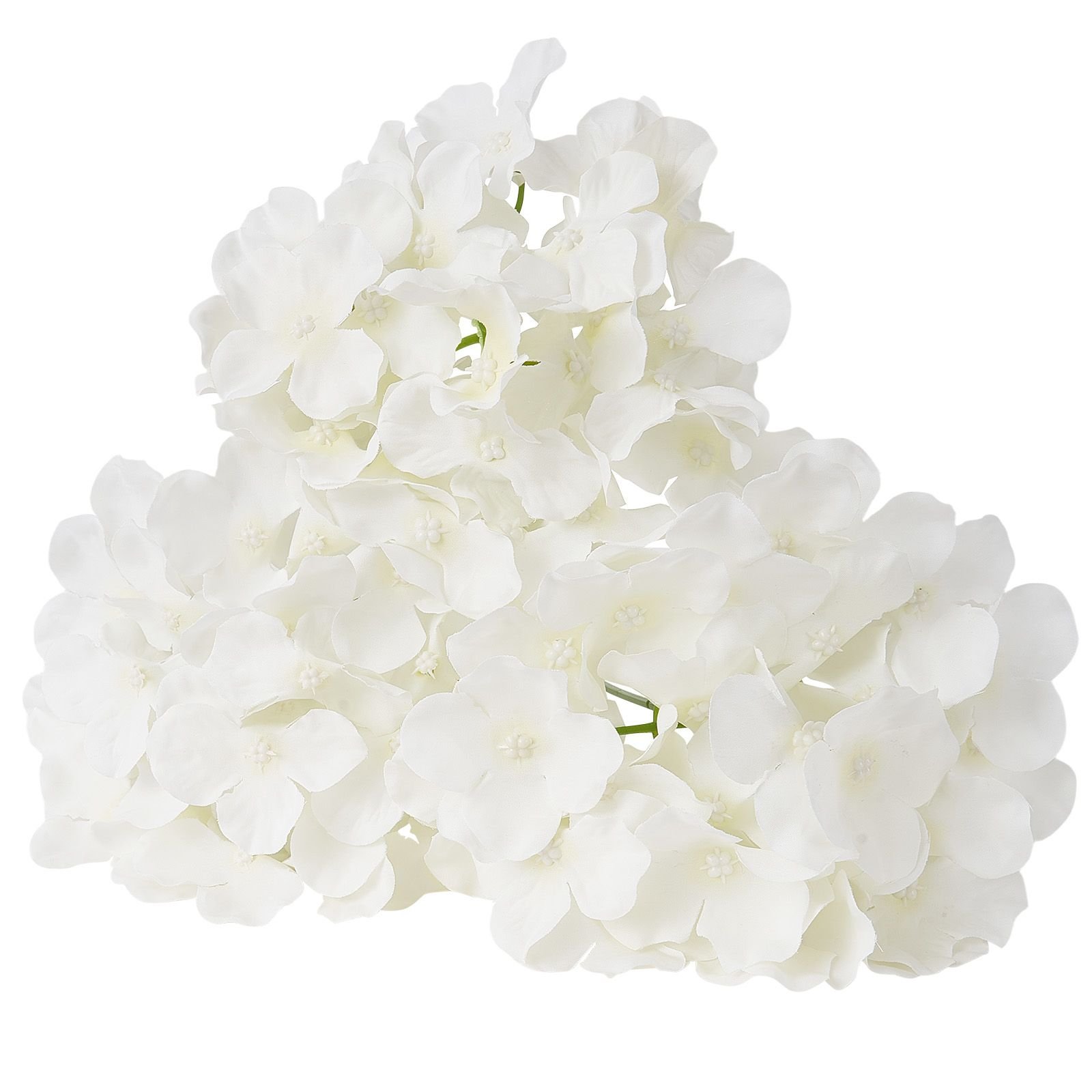 artificial flowers, 65 pcs real looking white silk fake hydrangea bulk, white faux bridal shower with stems for diy wedding bouquets, home centerpieces arrangements, party tables decorations