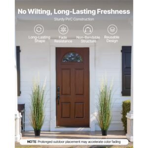 artificial grass plant, 2 pack 59 inch faux reed flower grass in pot, premium pvc fake greenery shrubs plant for indoor outdoor house home garden office room décor, housewarming, green