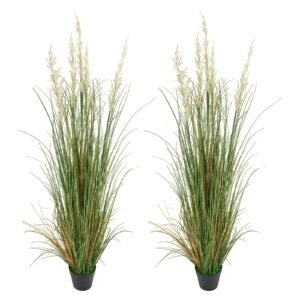 Artificial Grass Plant, 2 Pack 59 inch Faux Reed Flower Grass in Pot, Premium PVC Fake Greenery Shrubs Plant for Indoor Outdoor House Home Garden Office Room Décor, Housewarming, Green