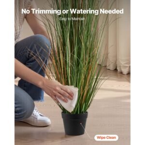artificial grass plant, 2 pack 59 inch faux reed flower grass in pot, premium pvc fake greenery shrubs plant for indoor outdoor house home garden office room décor, housewarming, green