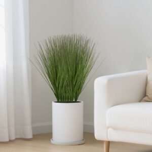 artificial grass plant, 27 inch faux onion grass fake greenery shrubs plant, premium pvc for indoor outdoor house home garden office room décor, housewarming, 8 pack green