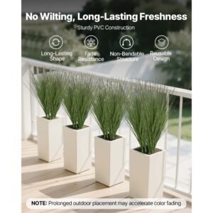 artificial grass plant, 27 inch faux onion grass fake greenery shrubs plant, premium pvc for indoor outdoor house home garden office room décor, housewarming, 8 pack green