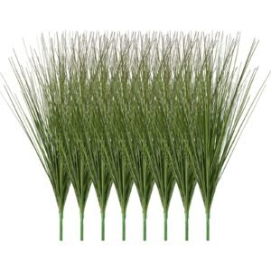 Artificial Grass Plant, 27 inch Faux Onion Grass Fake Greenery Shrubs Plant, Premium PVC for Indoor Outdoor House Home Garden Office Room Décor, Housewarming, 8 Pack Green
