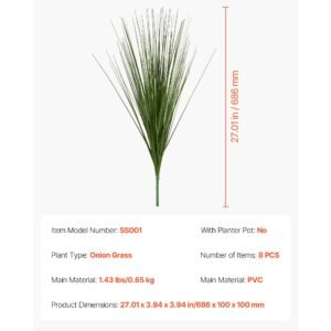 artificial grass plant, 27 inch faux onion grass fake greenery shrubs plant, premium pvc for indoor outdoor house home garden office room décor, housewarming, 8 pack green