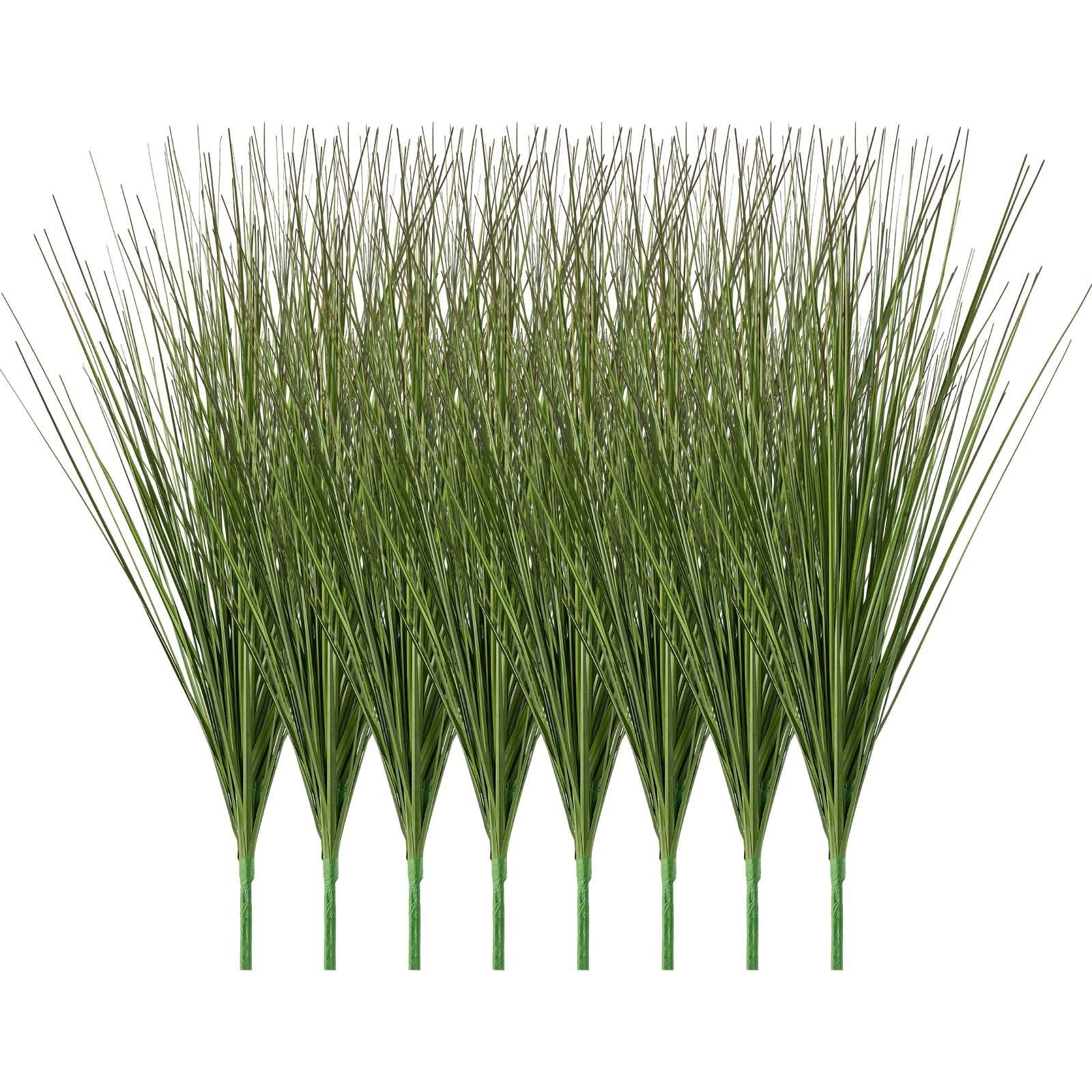 artificial grass plant, 27 inch faux onion grass fake greenery shrubs plant, premium pvc for indoor outdoor house home garden office room décor, housewarming, 8 pack green