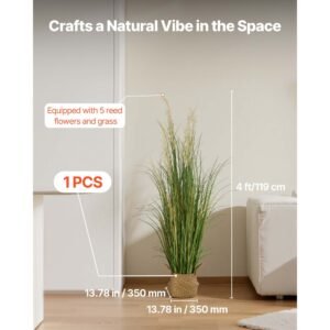 artificial grass plant, 47 inch reed flower grass in pot, premium pvc faux fake greenery shrubs plant for indoor outdoor house home garden office room décor, housewarming, 1 pack green