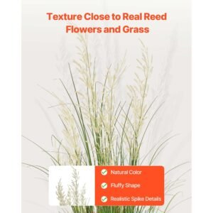 artificial grass plant, 47 inch reed flower grass in pot, premium pvc faux fake greenery shrubs plant for indoor outdoor house home garden office room décor, housewarming, 1 pack green