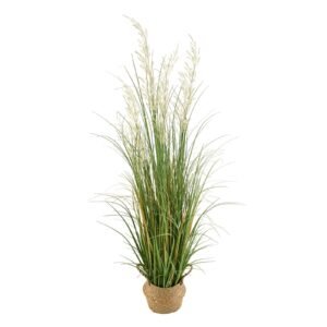 Artificial Grass Plant, 47 inch Reed Flower Grass in Pot, Premium PVC Faux Fake Greenery Shrubs Plant for Indoor Outdoor House Home Garden Office Room Décor, Housewarming, 1 Pack Green