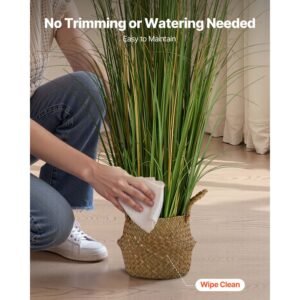 artificial grass plant, 47 inch reed flower grass in pot, premium pvc faux fake greenery shrubs plant for indoor outdoor house home garden office room décor, housewarming, 1 pack green