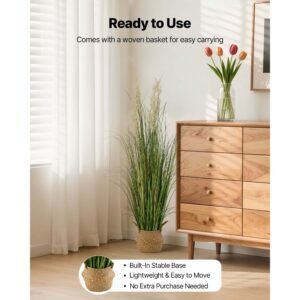 artificial grass plant, 47 inch reed flower grass in pot, premium pvc faux fake greenery shrubs plant for indoor outdoor house home garden office room décor, housewarming, 1 pack green