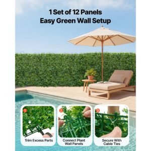 artificial plant wall, 12pcs 20 x 20 in artificial boxwood panels, sun protection greenery backdrop privacy hedge fence, fake grass screen for wedding, indoor, outdoor garden, backyard