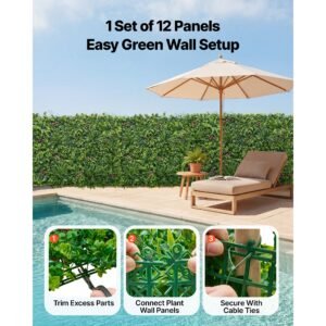 artificial plant wall, 16pcs 20 x 20 in artificial boxwood panels, greenery backdrop privacy hedge fence with sun protection, fake grass wall screen for wedding, indoor, outdoor garden, backyard