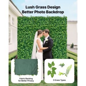 artificial plant wall, 4 pcs, each panel 2 x 8 ft artificial boxwood panels, sun protection greenery backdrop privacy hedge fence, fake grass screen for wedding, indoor, outdoor garden, backyard