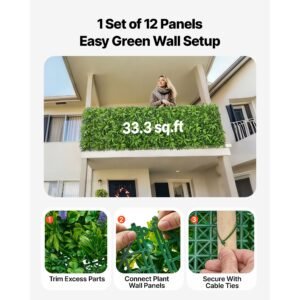 artificial plant wall, 40 x 120 in artificial boxwood panels, sun protection greenery backdrop privacy hedge fence, fake grass screen for wedding, indoor, outdoor garden, backyard (1 pc)