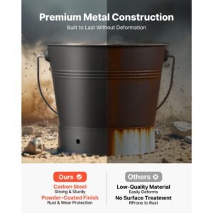 ash bucket, 4 pcs with lid, shovel, broom and gloves, metal fireplace charcoal bucket and ash can, 2.6 gal large capacity for fireplace, fire pits, wood burning stoves, indoor and outdoor