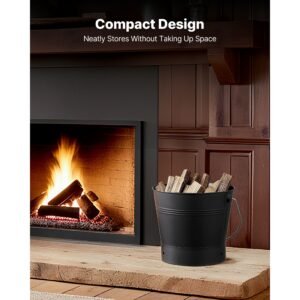 ash bucket, 4 pcs with lid, shovel, broom and gloves, metal fireplace charcoal bucket and ash can, 2.6 gal large capacity for fireplace, fire pits, wood burning stoves, indoor and outdoor