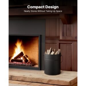 ash bucket, 4 pcs with lid, shovel, broom and gloves, metal fireplace charcoal bucket and ash can, 4 gal large capacity for fireplace, fire pits, wood burning stoves, indoor and outdoor