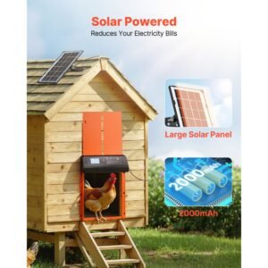 automatic chicken coop door, solar & battery powered chicken door with lcd display, remote control, light sensor & timer, anti pinch security, aluminum alloy chick run gate opener, orange