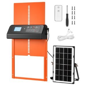 Automatic Chicken Coop Door, Solar & Battery Powered Chicken Door with LCD Display, Remote Control, Light Sensor & Timer, Anti-Pinch Security, Aluminum Alloy Chick Run Gate Opener, Orange